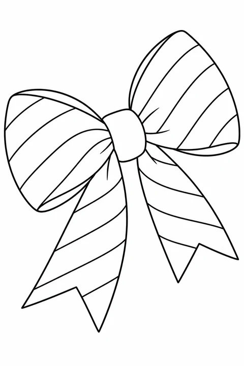 A tilted ribbon bow has broad diagonal stripes across its two loops and two tails, with a plain knot.