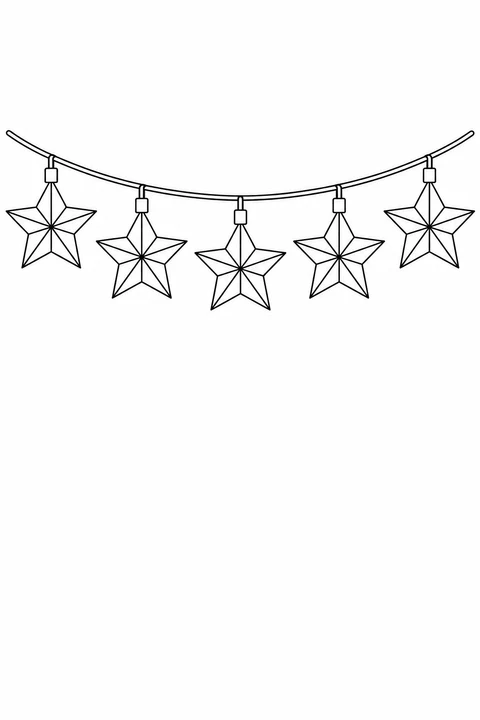 Five star-shaped lights with triangular fold-like panels hang from a curved strand.