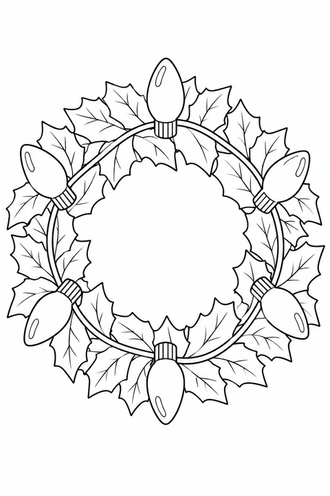 Six large light bulbs circle a leafy wreath with an open center.