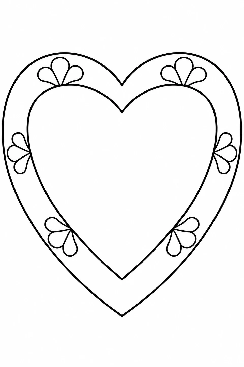 Six small fan-shaped motifs sit in the wide border around a large heart with an empty center.