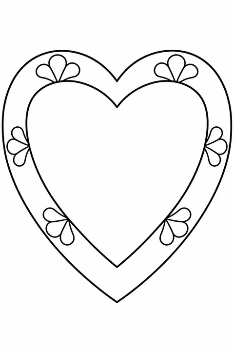 Six small fan-shaped motifs sit in the wide border around a large heart with an empty center.