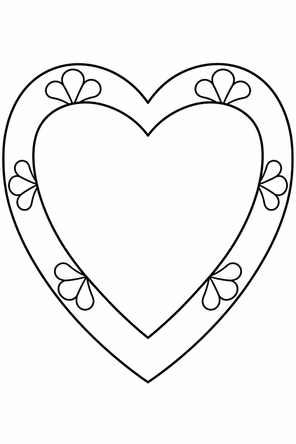 Six small fan-shaped motifs sit in the wide border around a large heart with an empty center.