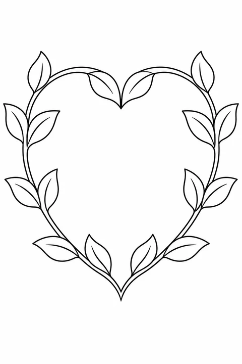 Two leafy vines curve into a heart shape around an open center, with a simple vein in each broad leaf.