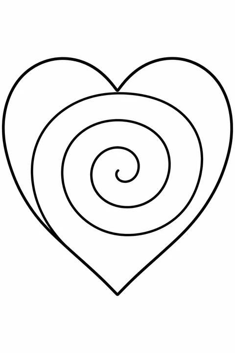 A large heart contains one broad-turning spiral line with wide white spaces around its curves.