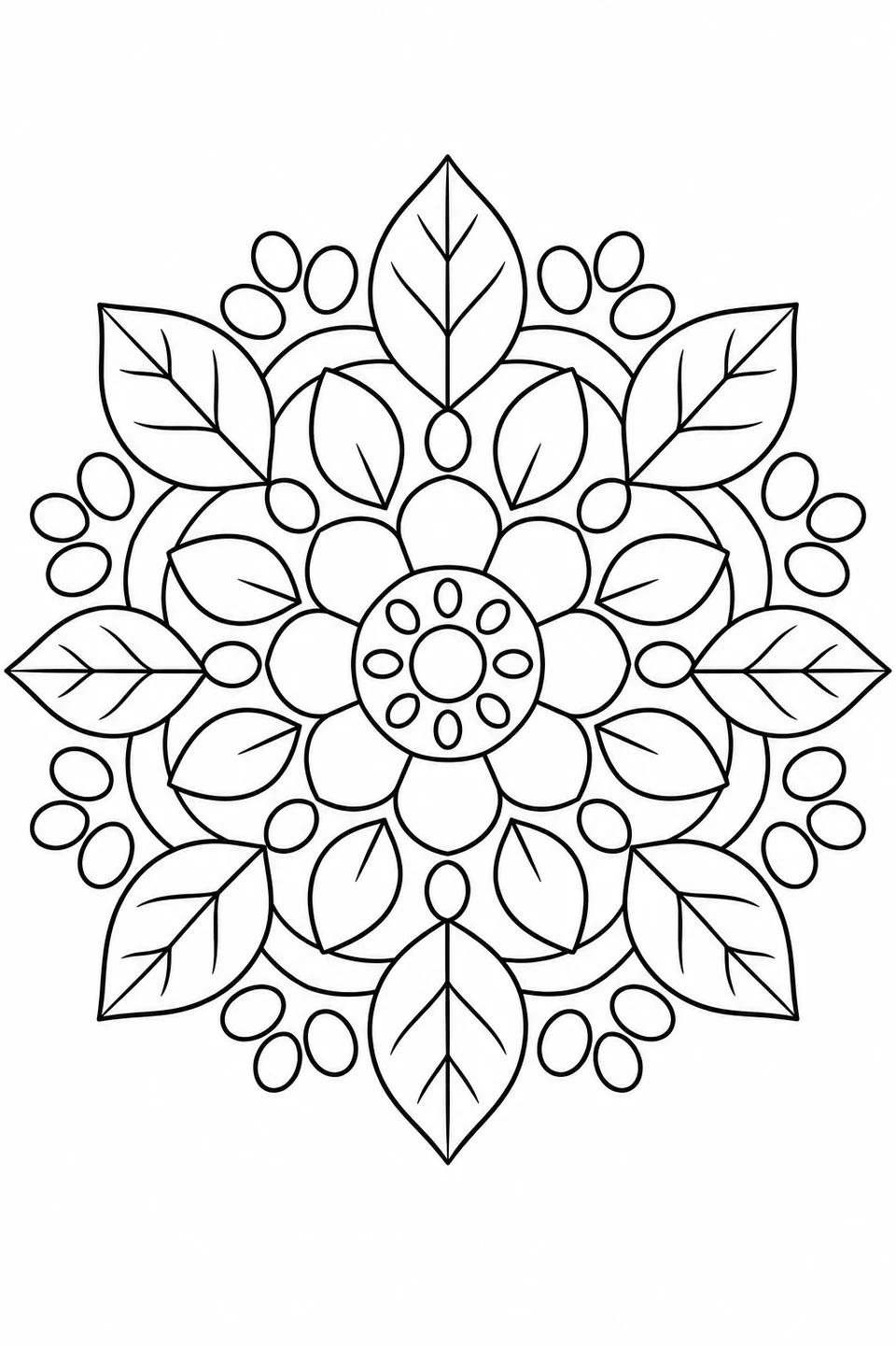 Broad leaves and petals form a repeating circular garden pattern.