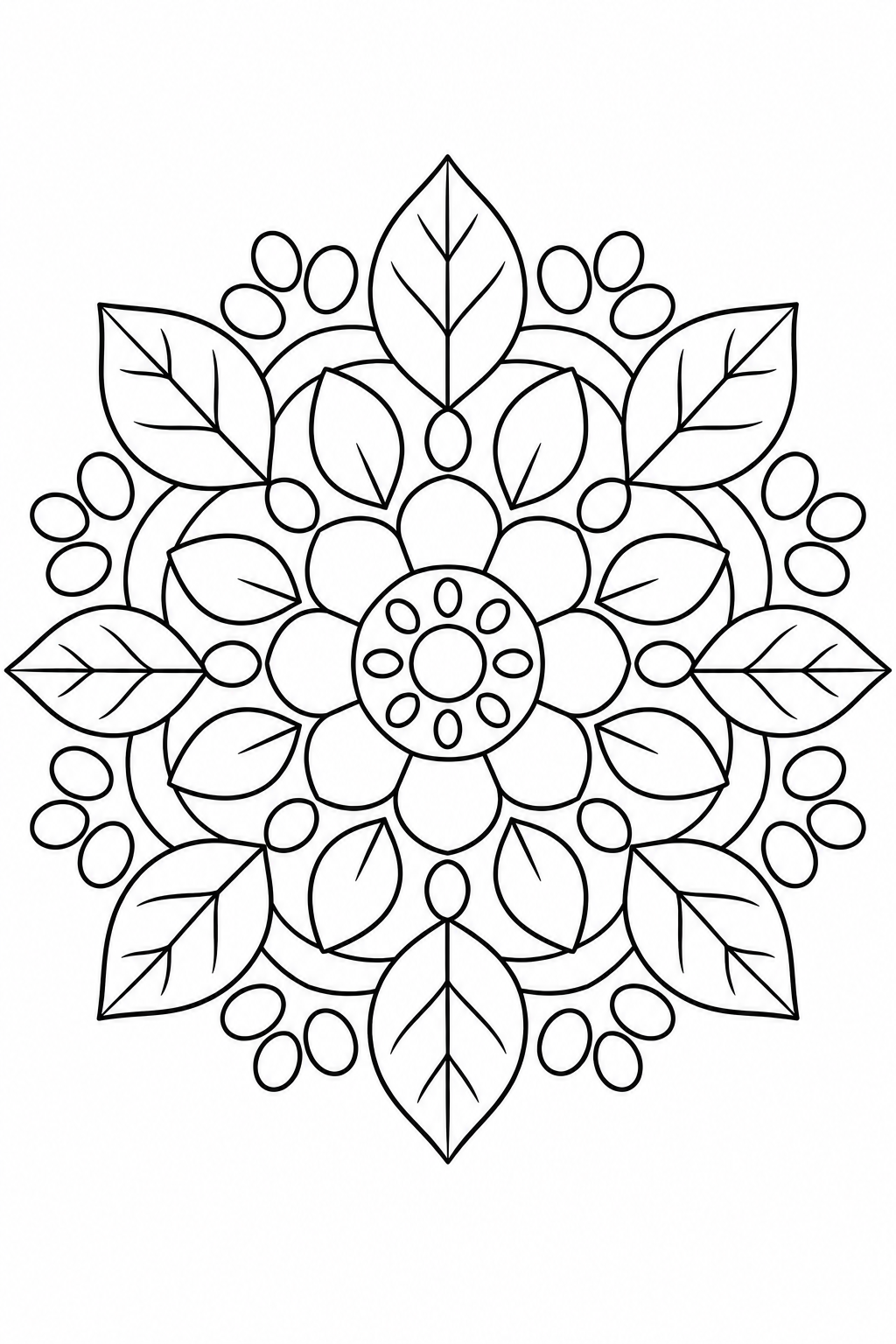 Broad leaves and petals form a repeating circular garden pattern.