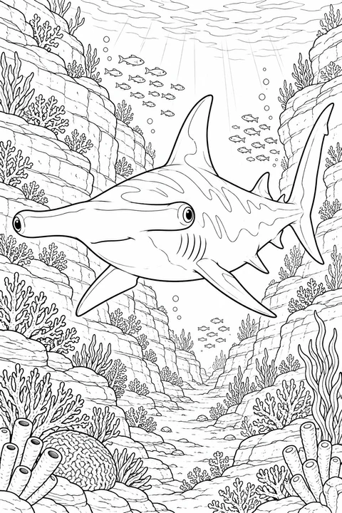 Hammerhai in der Unterwasserschlucht