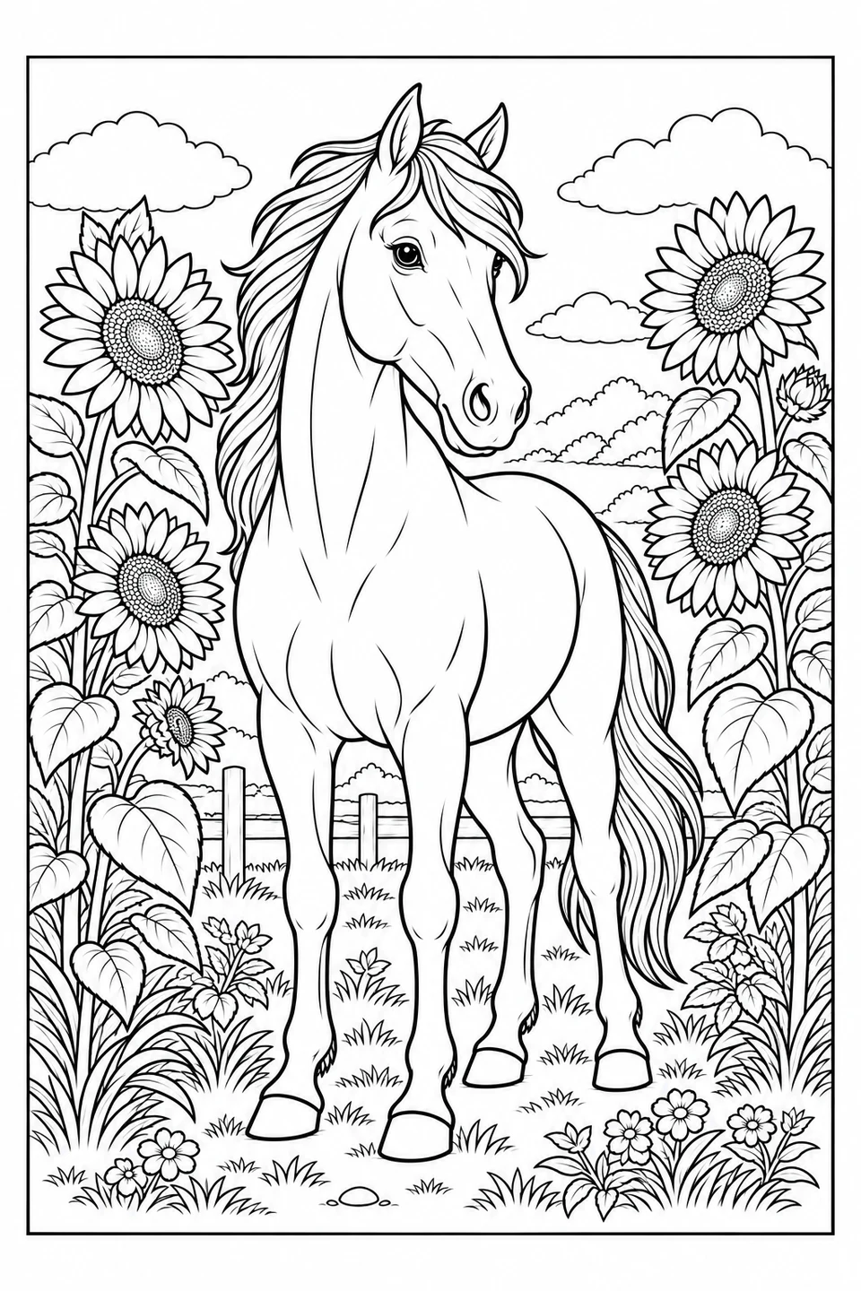 Pferd zwischen Sonnenblumen