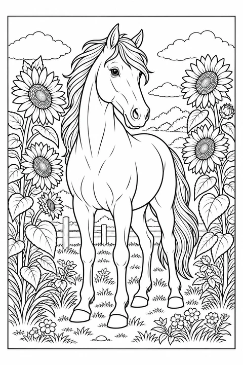 Pferd zwischen Sonnenblumen