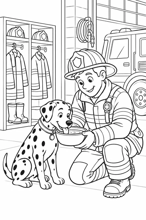 Firefighter Giving a Dog Water