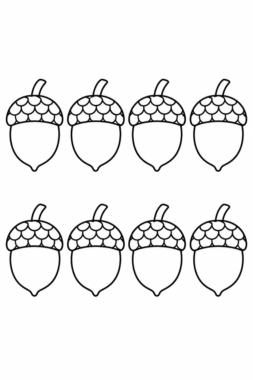Count eight acorns arranged in two rows of four.