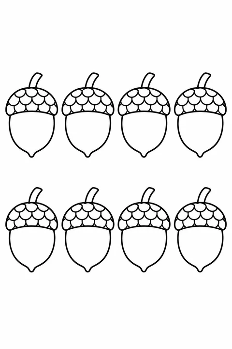 Count eight acorns arranged in two rows of four.