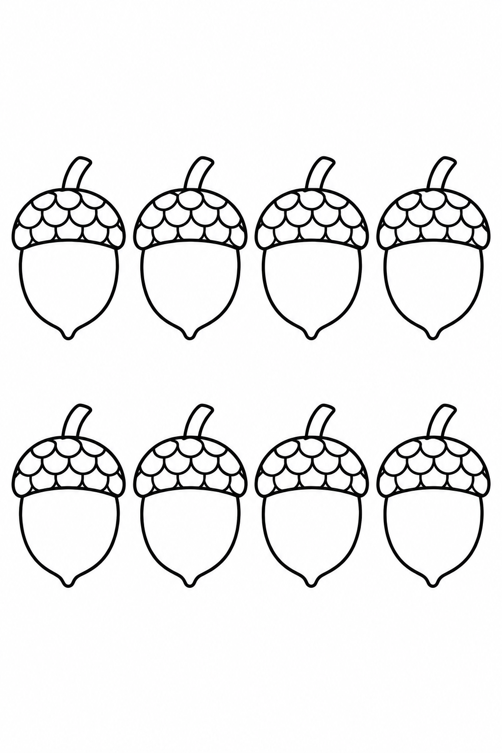 Count eight acorns arranged in two rows of four.
