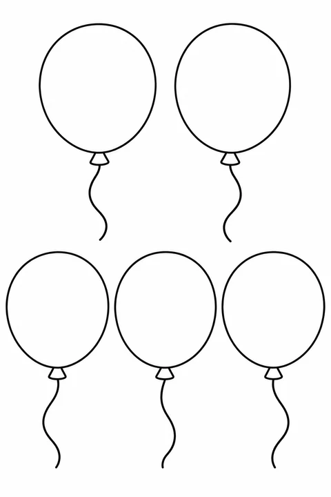 Count five balloons arranged in two rows.