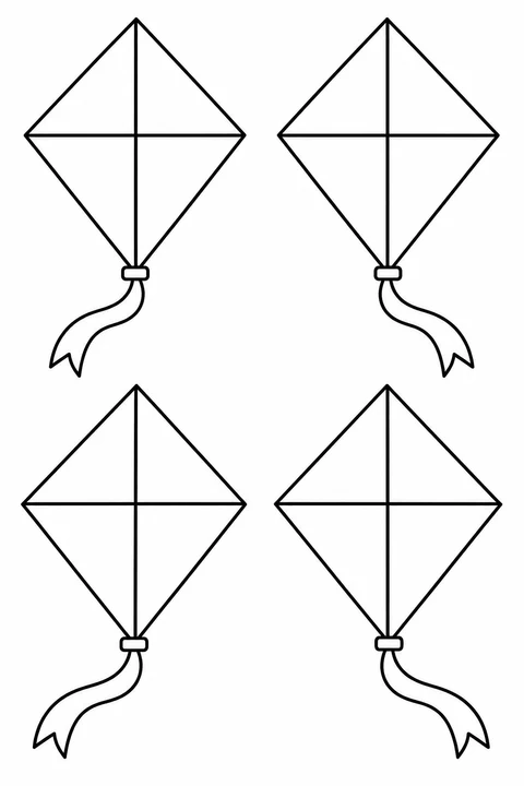 Count four diamond-shaped kites and color their triangular sections.