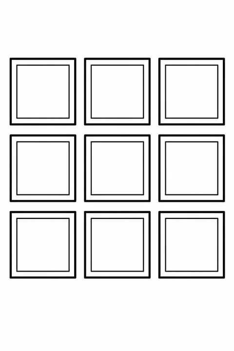 Count nine square blocks arranged in three rows of three.