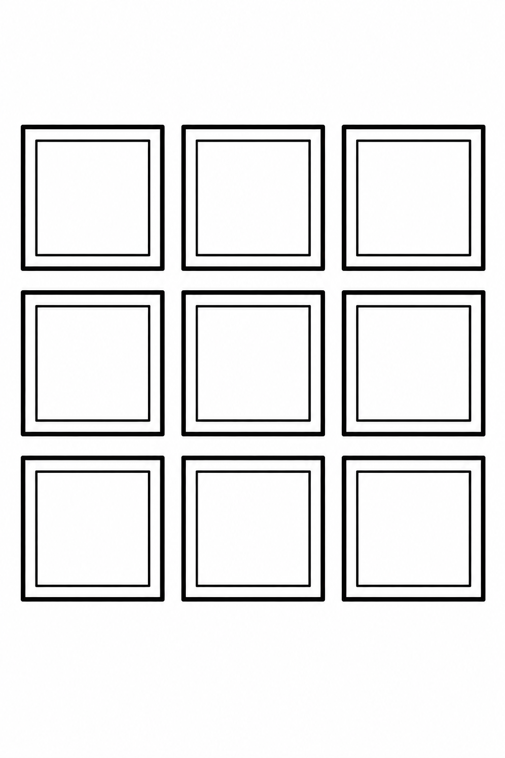 Count nine square blocks arranged in three rows of three.