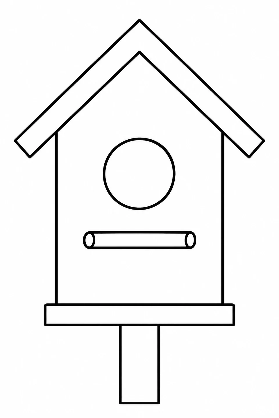 Zoek de ronde ingang en de rechthoekige voet van het vogelhuisje.