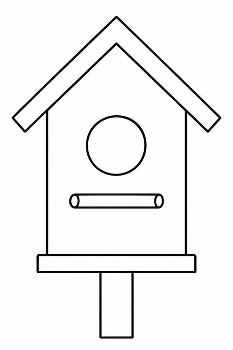 Find the round entrance and rectangular base of a simple birdhouse.