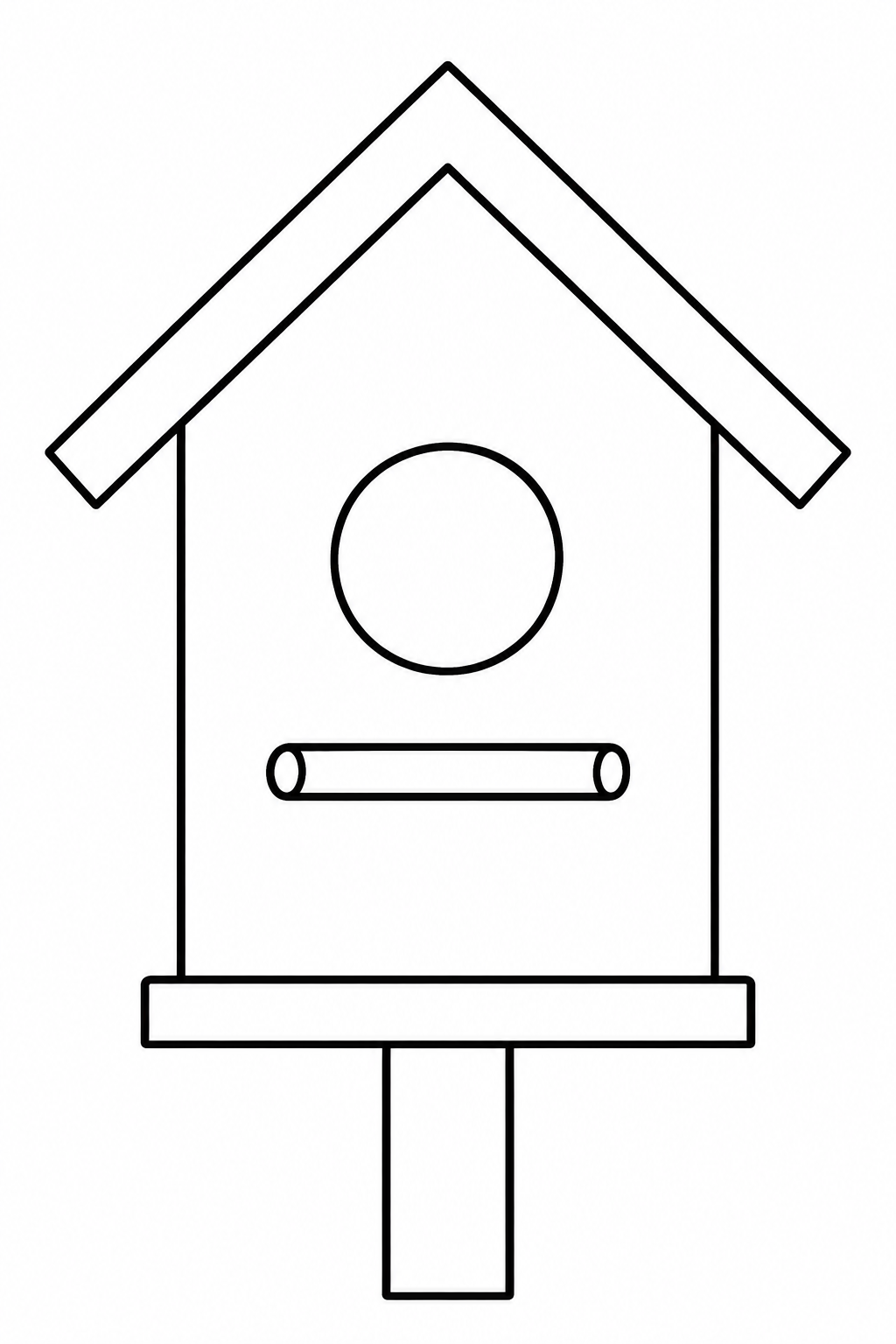 Find the round entrance and rectangular base of a simple birdhouse.