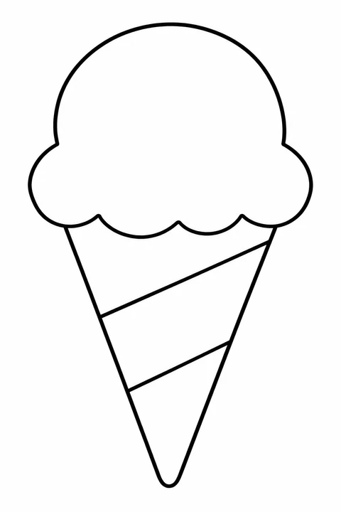 Find the pointed cone and rounded scoop of a simple ice cream.