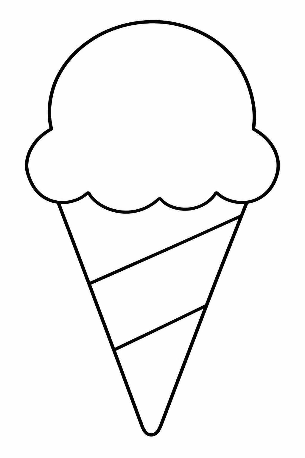 Find the pointed cone and rounded scoop of a simple ice cream.
