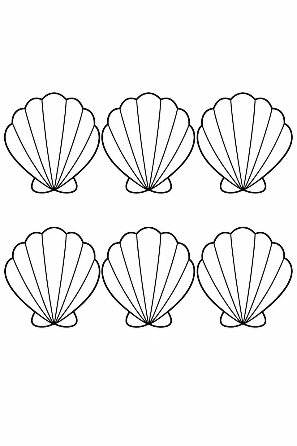 Count six scallop shells arranged in two rows of three.