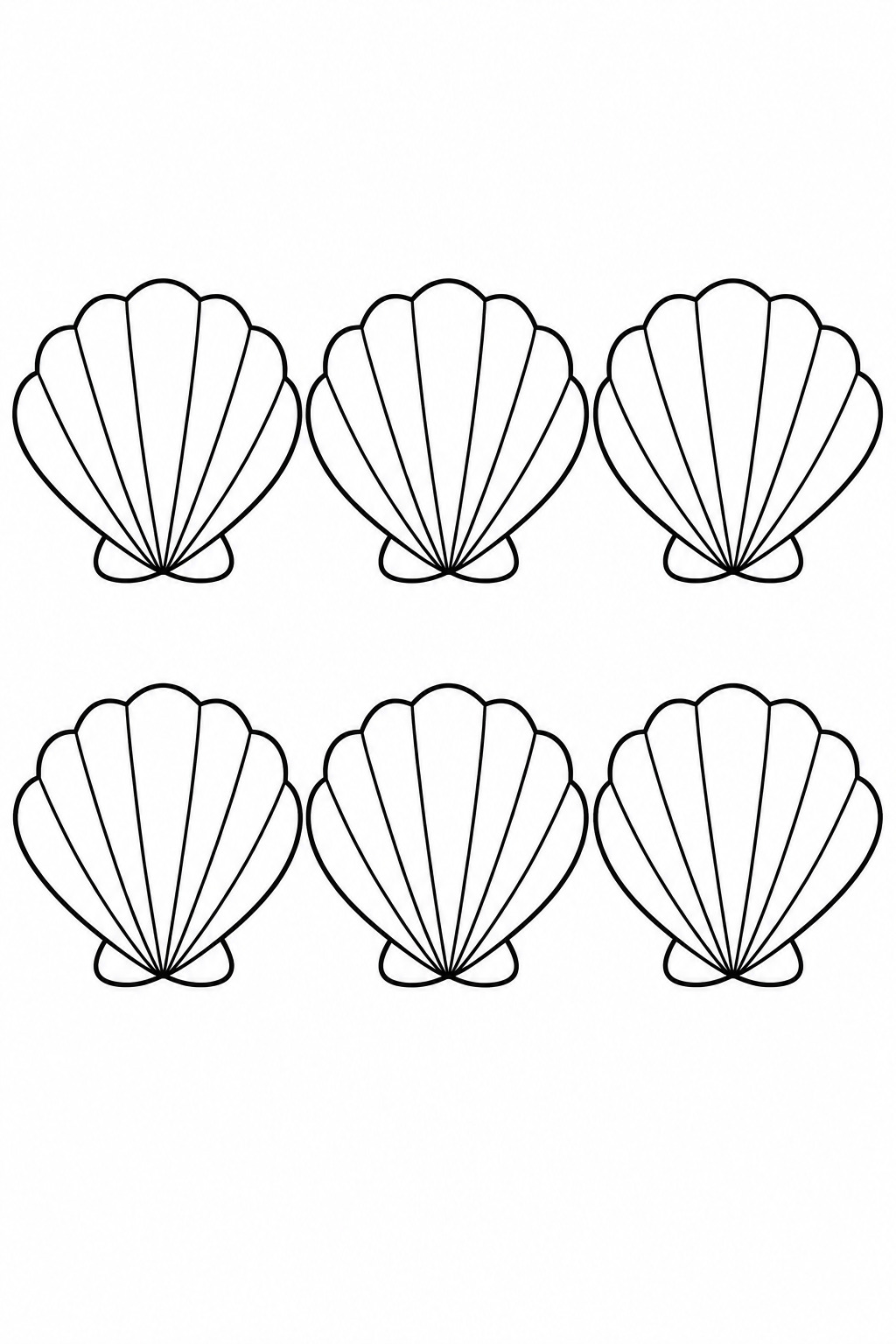 Count six scallop shells arranged in two rows of three.