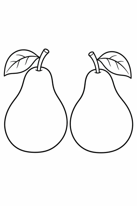 Count two large pears, each with a stem and a leaf.