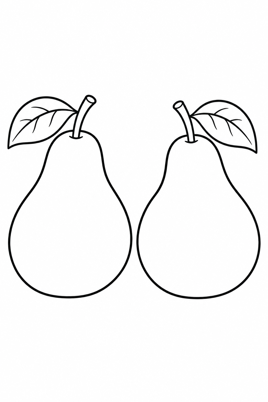 Count two large pears, each with a stem and a leaf.