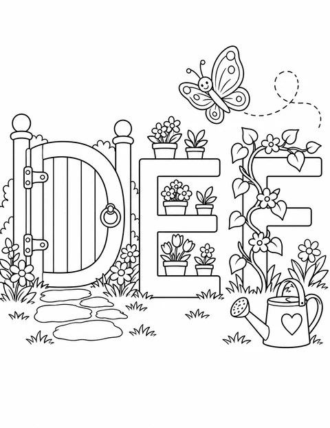 The letters D, E and F become a garden gate, flowerpot shelves and a vine support.