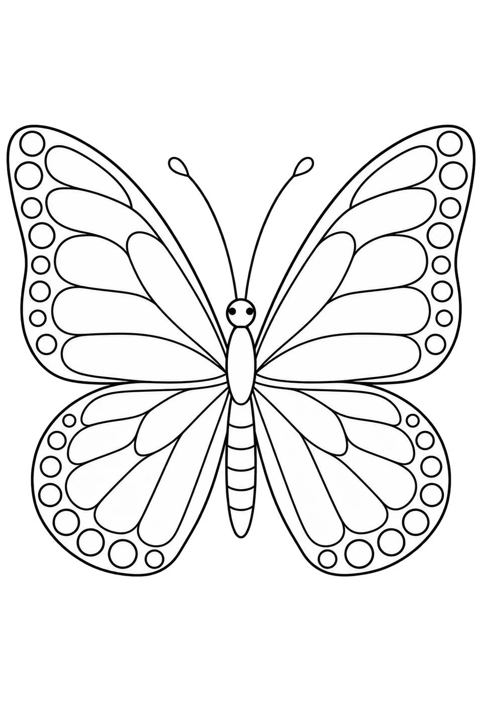 An open-winged monarch has broad wing panels and simple spots to color.
