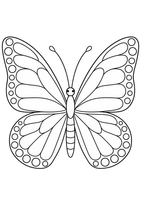 An open-winged monarch has broad wing panels and simple spots to color.