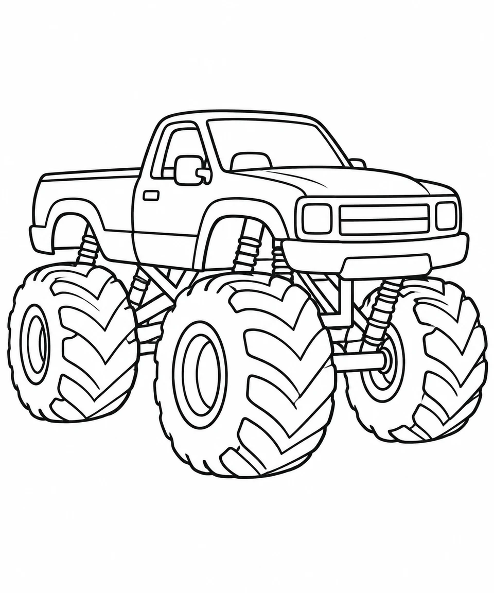 Un monster truck possède des pneus géants et de larges contours.
