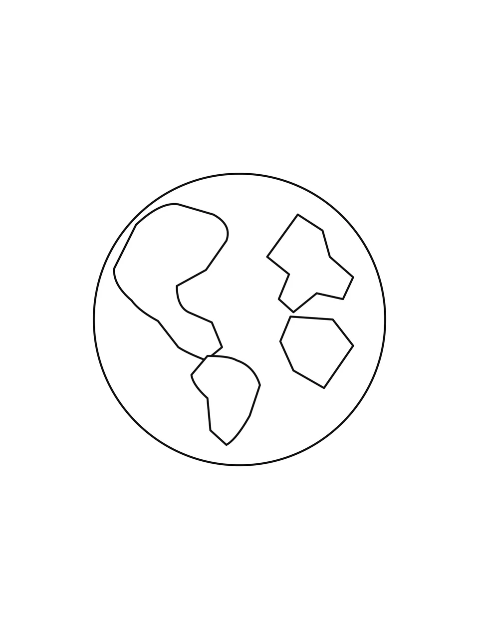 A round Earth has simplified outlines of land and open ocean areas.