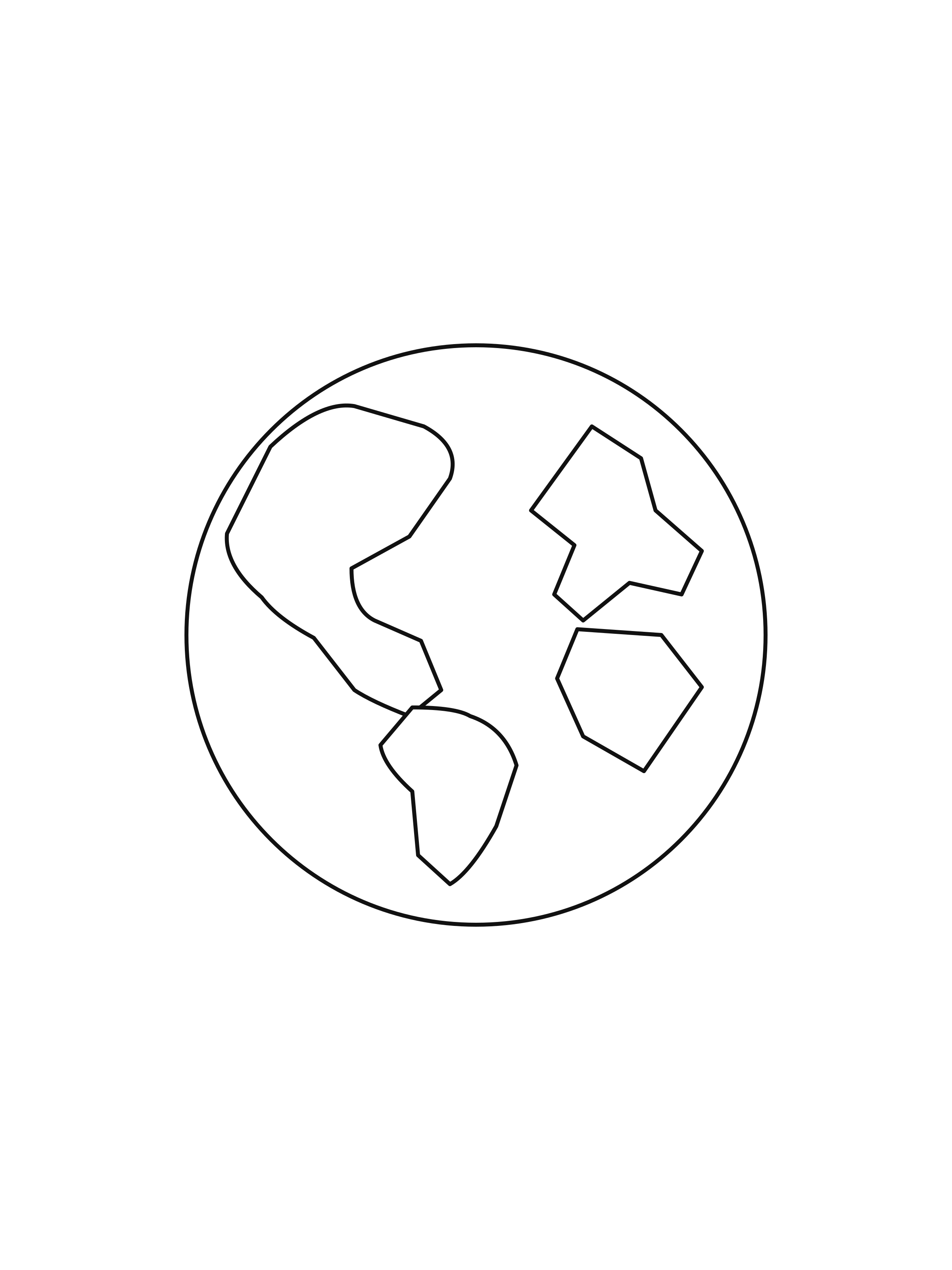 A round Earth has simplified outlines of land and open ocean areas.