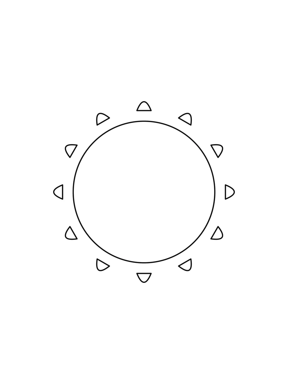 A large Sun disk has twelve short rays around its edge.