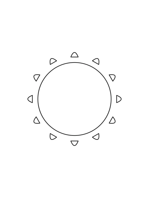 A large Sun disk has twelve short rays around its edge.