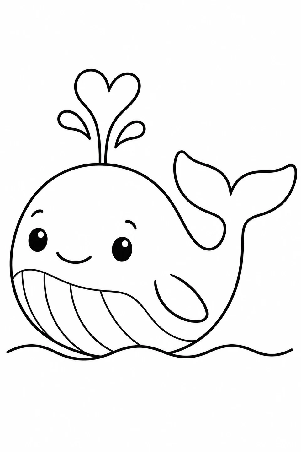 Una piccola balena sorridente spruzza un getto a forma di cuore.