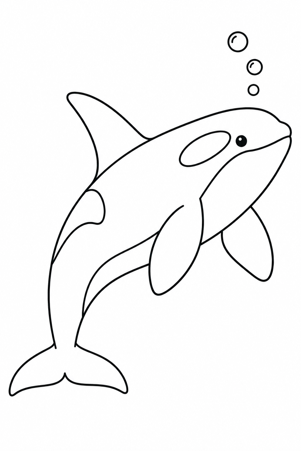 Orca: One animal swimming beside three bubbles, with broad spaces to color.