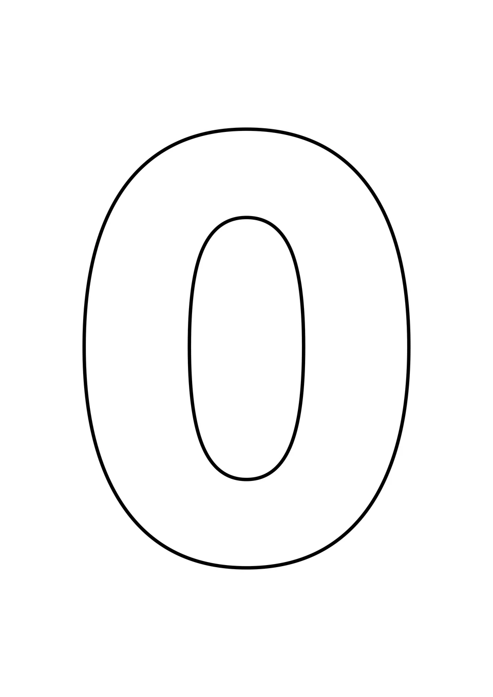 Un grand chiffre 0 aux contours noirs, à colorier sur fond blanc.