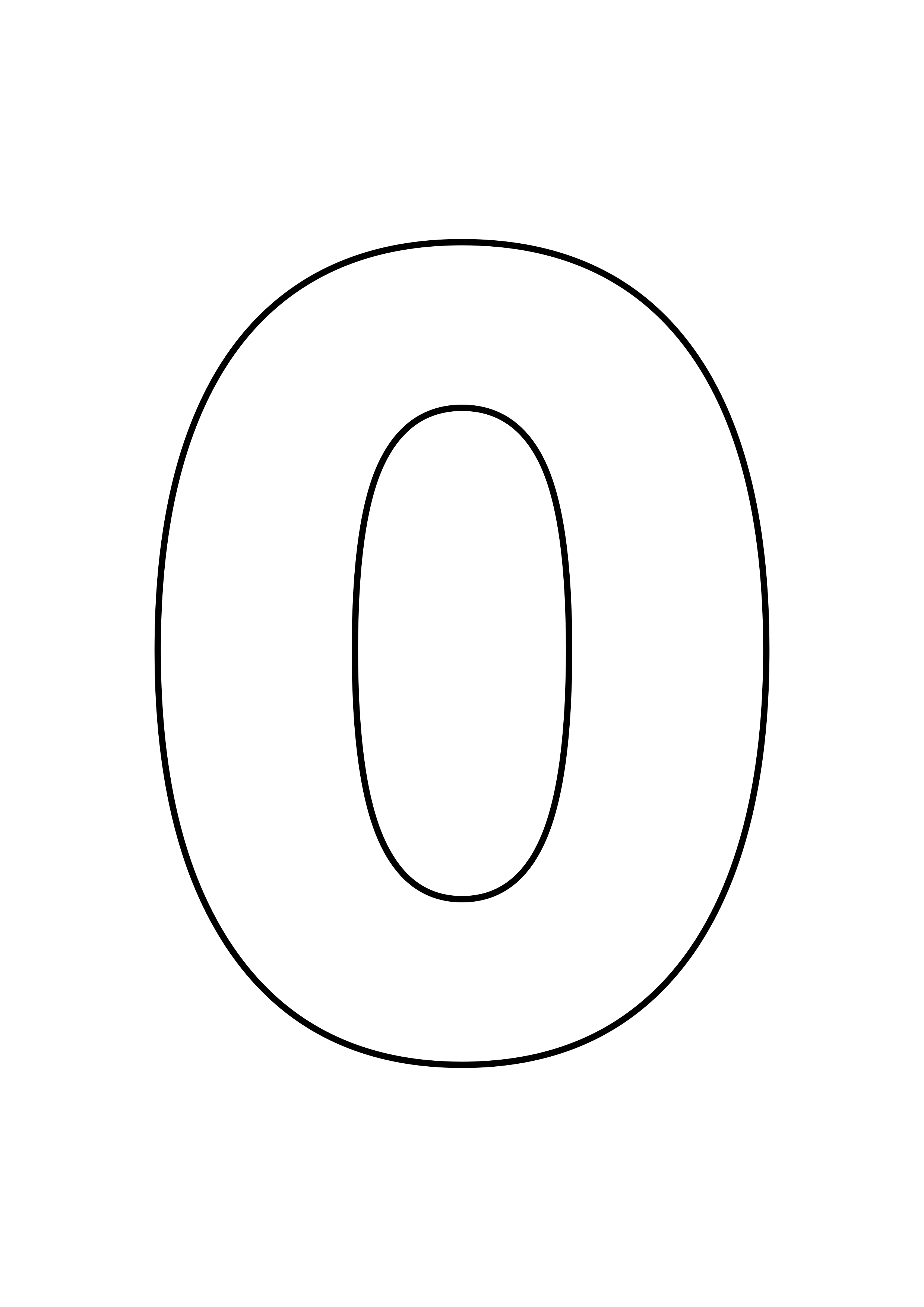 Un grand chiffre 0 aux contours noirs, à colorier sur fond blanc.