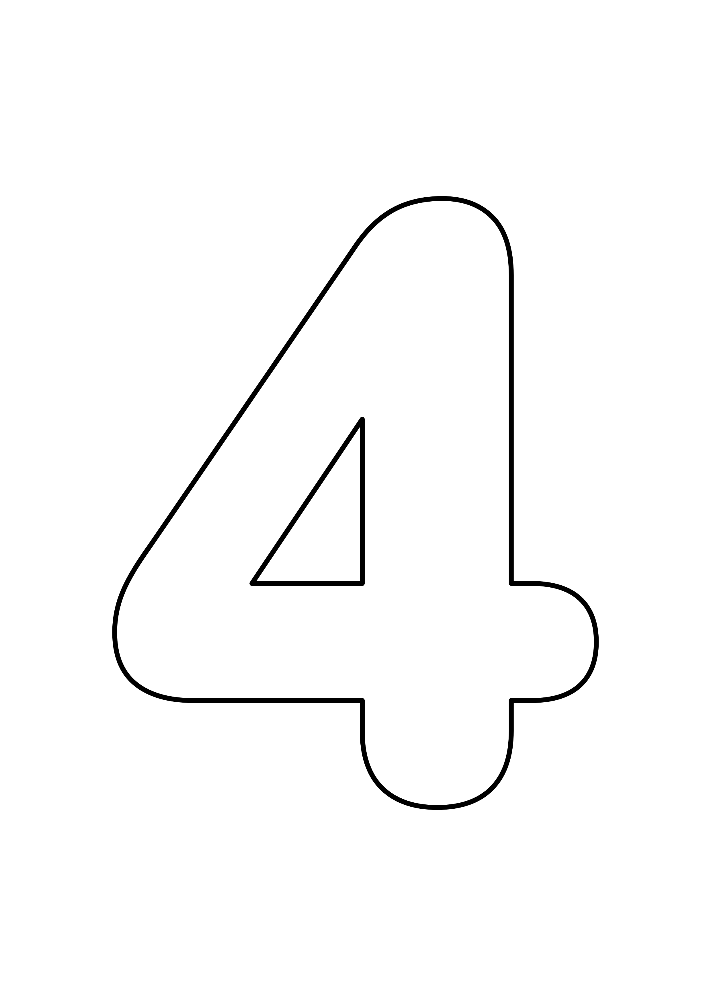 Un grand chiffre 4 aux contours noirs, à colorier sur fond blanc.