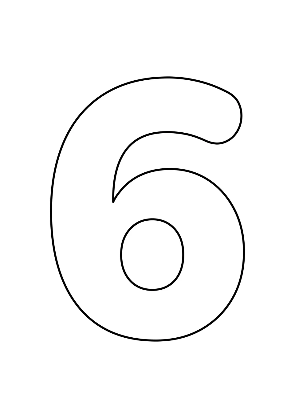白色背景上一个大大的空心数字 6，可以在轮廓内自由涂色。