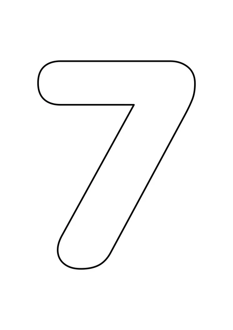 白色背景上一个大大的空心数字 7，可以在轮廓内自由涂色。