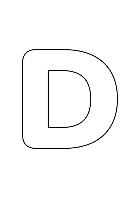 Ein großer Großbuchstabe D mit schwarzer Umrandung und weißer Fläche zum Ausmalen.