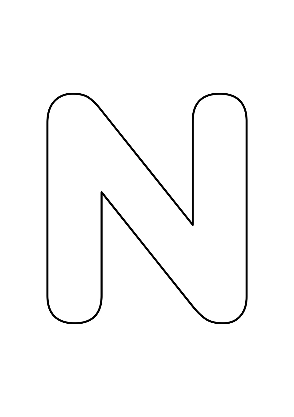 白色背景上一个大大的空心大写字母 N，可以在轮廓内自由涂色。