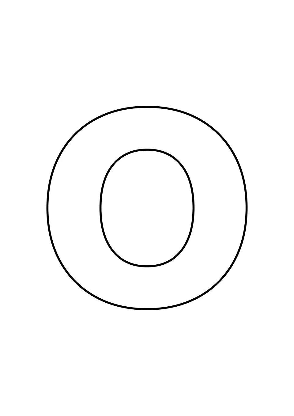 白色背景上一个大大的空心大写字母 O，可以在轮廓内自由涂色。