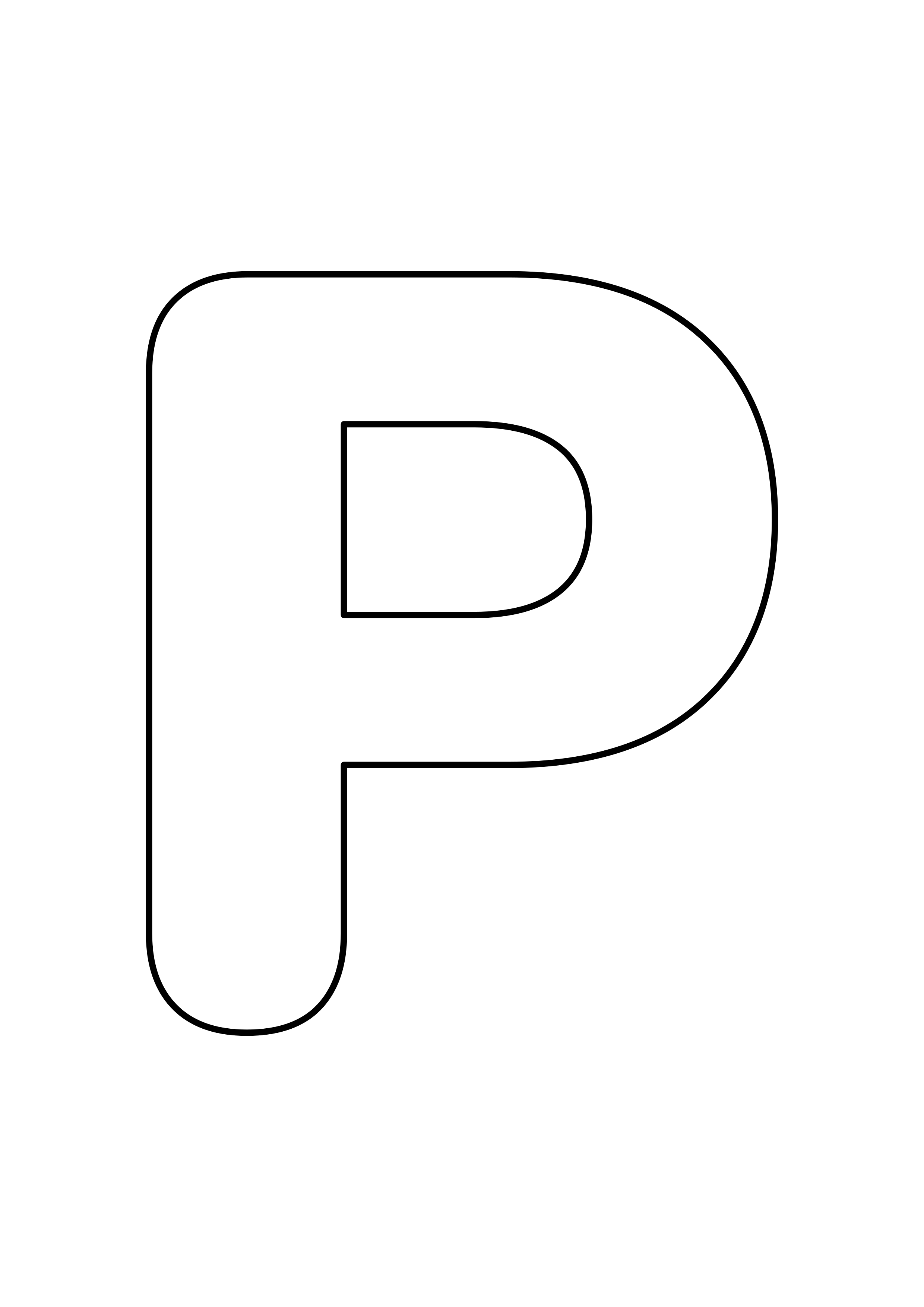 白色背景上一个大大的空心大写字母 P，可以在轮廓内自由涂色。