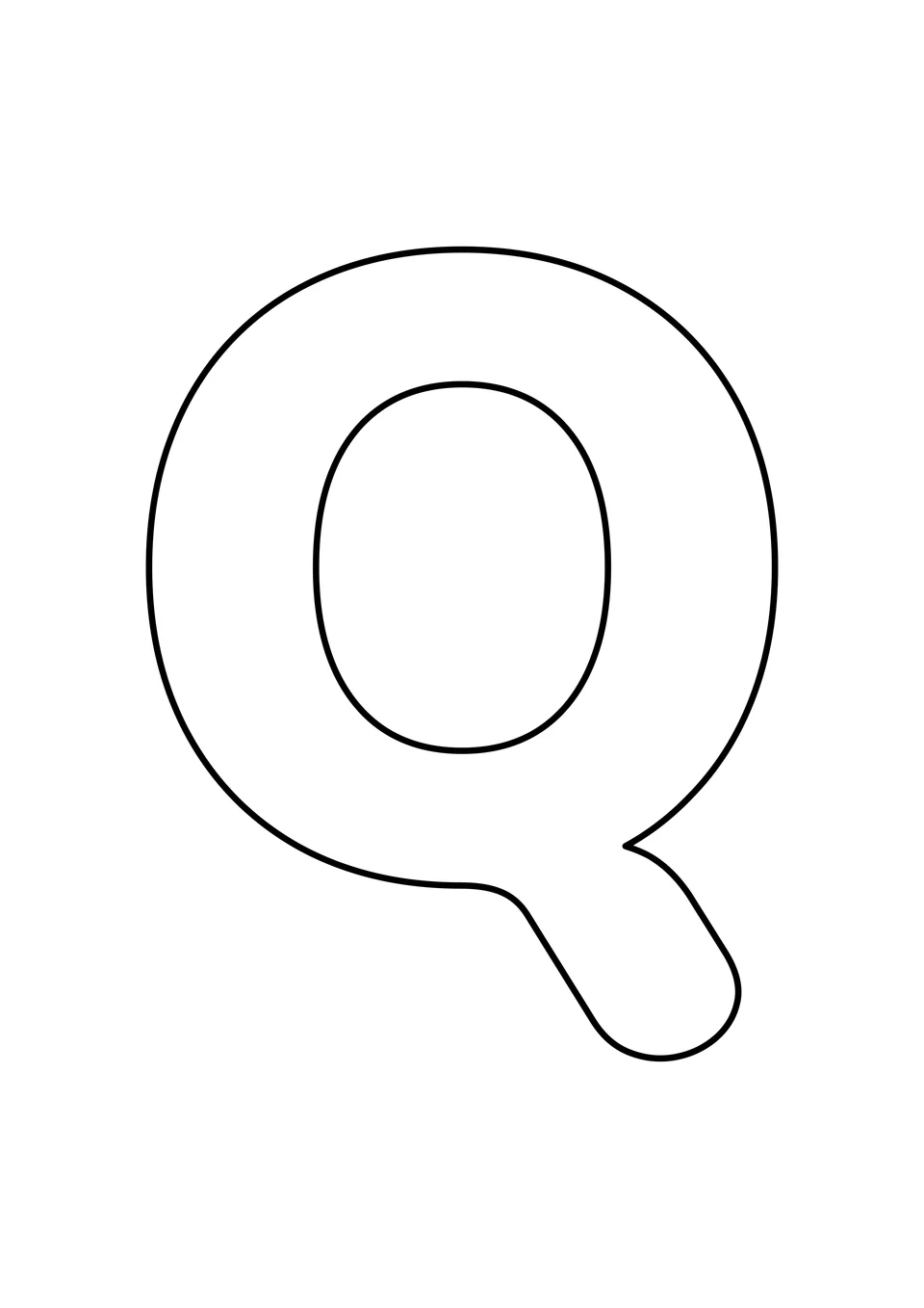 白色背景上一个大大的空心大写字母 Q，可以在轮廓内自由涂色。